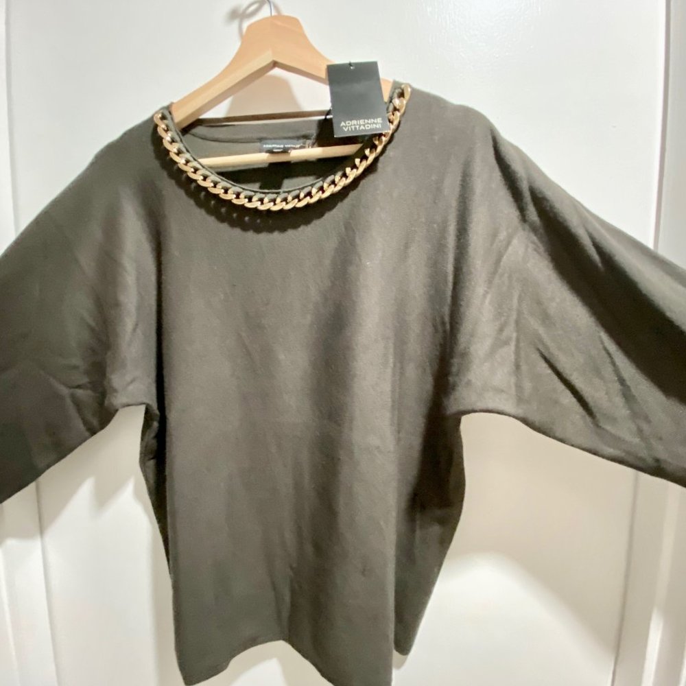(3) New Adrienne Vittadini Minimalist Grunge Rayon Chain Neck Crewneck S…